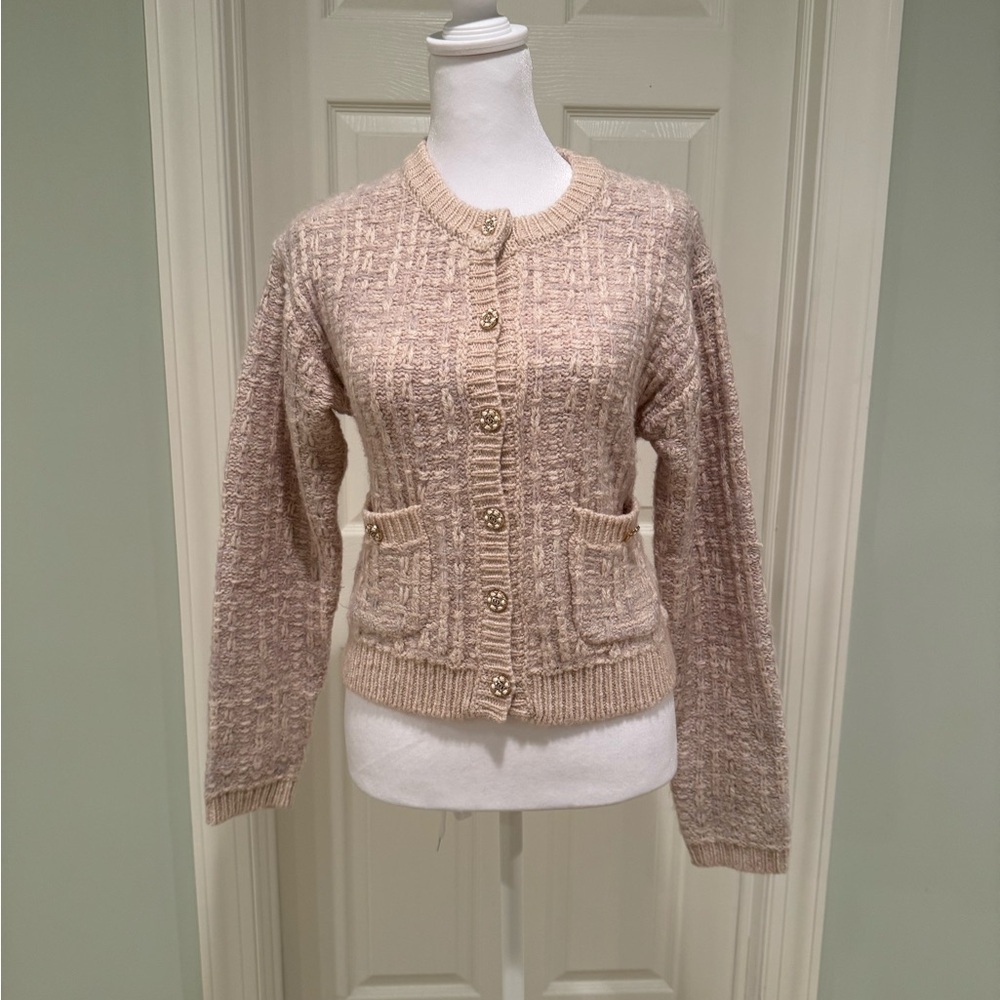 Astr Textured Lavender/Cream Cardigan Sweater